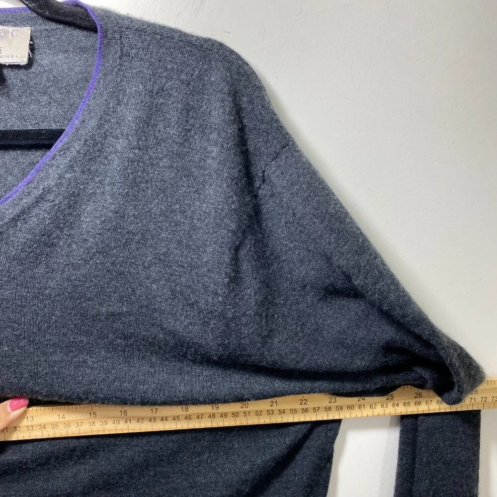 100% Cashmere Quiet Luxury Old Money‎ Pullover Butter Soft V Neck Sweater L Gray